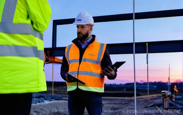 건설업에서의 작업별 안전수칙 - **Safety Culture in Action: Collaborative Briefing**
    A diverse group of German construction work...
