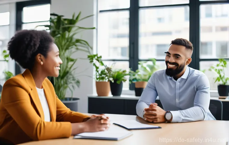 안전관리 직무 면접 질문과 답변 - **Prompt 1: Modern Safety Management and Digital Integration**
    A wide shot of a brightly lit, mo...