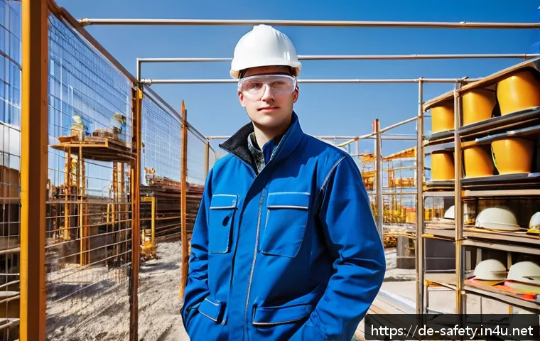 현장 실습생을 위한 안전관리 입문 - A young male intern wearing full personal protective equipment (PPE) on a German construction site: ...